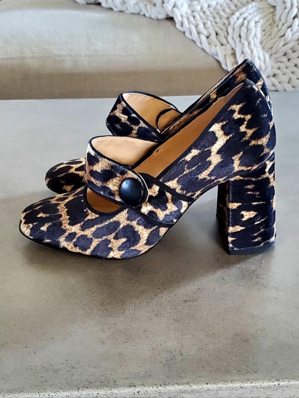 Tuckernuck Leopard Print Velvet Mary Jane Heels, SZ 8, EUC
